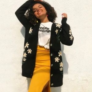 Ban.do Floral Daisy Sweater Women's L/XL Oversize Cardigan Cotton/Wool B…